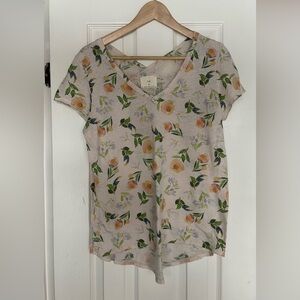 T.La Floral V-Neck Short Sleeve Top - Cream and Green